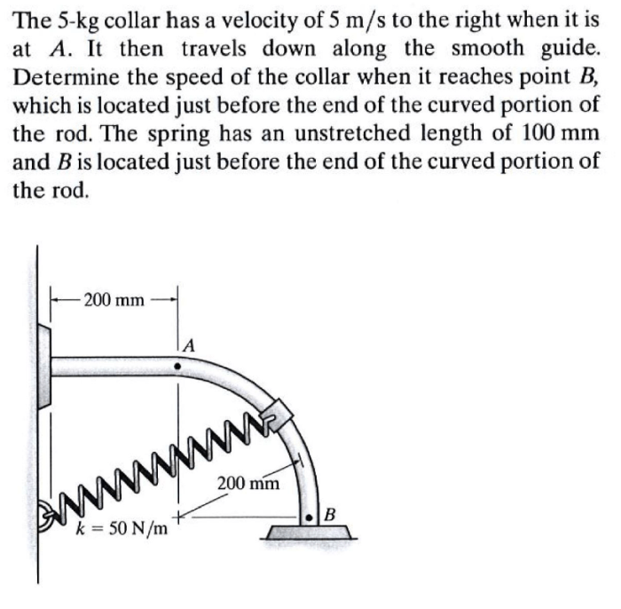 The 5 kg collar has a velocity of 5m/s