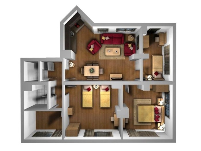 An aerial view of the layout of each room