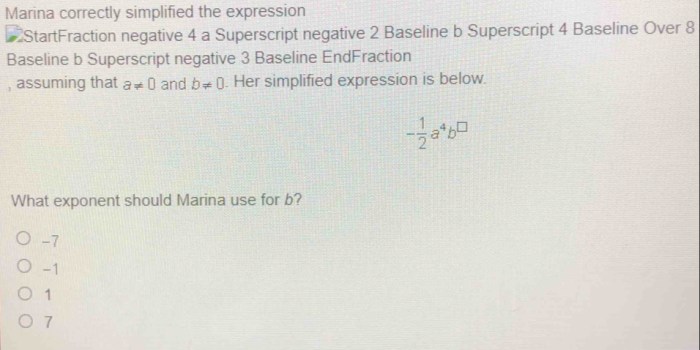 Marina correctly simplified the expression