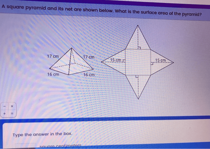 A square pyramid and its net are shown below